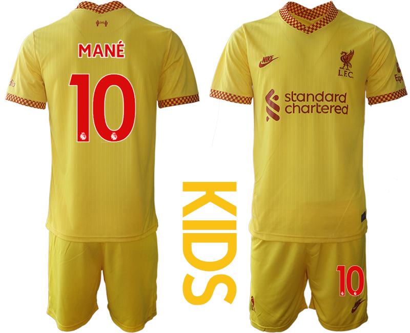 Youth 2021-2022 Club Liverpool Second away yellow #10 Soccer Jersey->youth soccer jersey->Youth Jersey